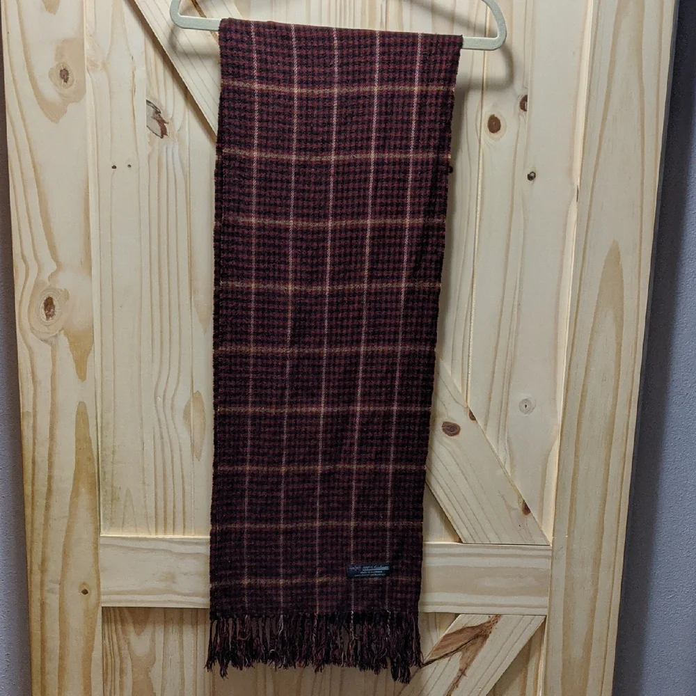 Red Plaid Cashmere Fringe Vintage Scarf Made In Scotland